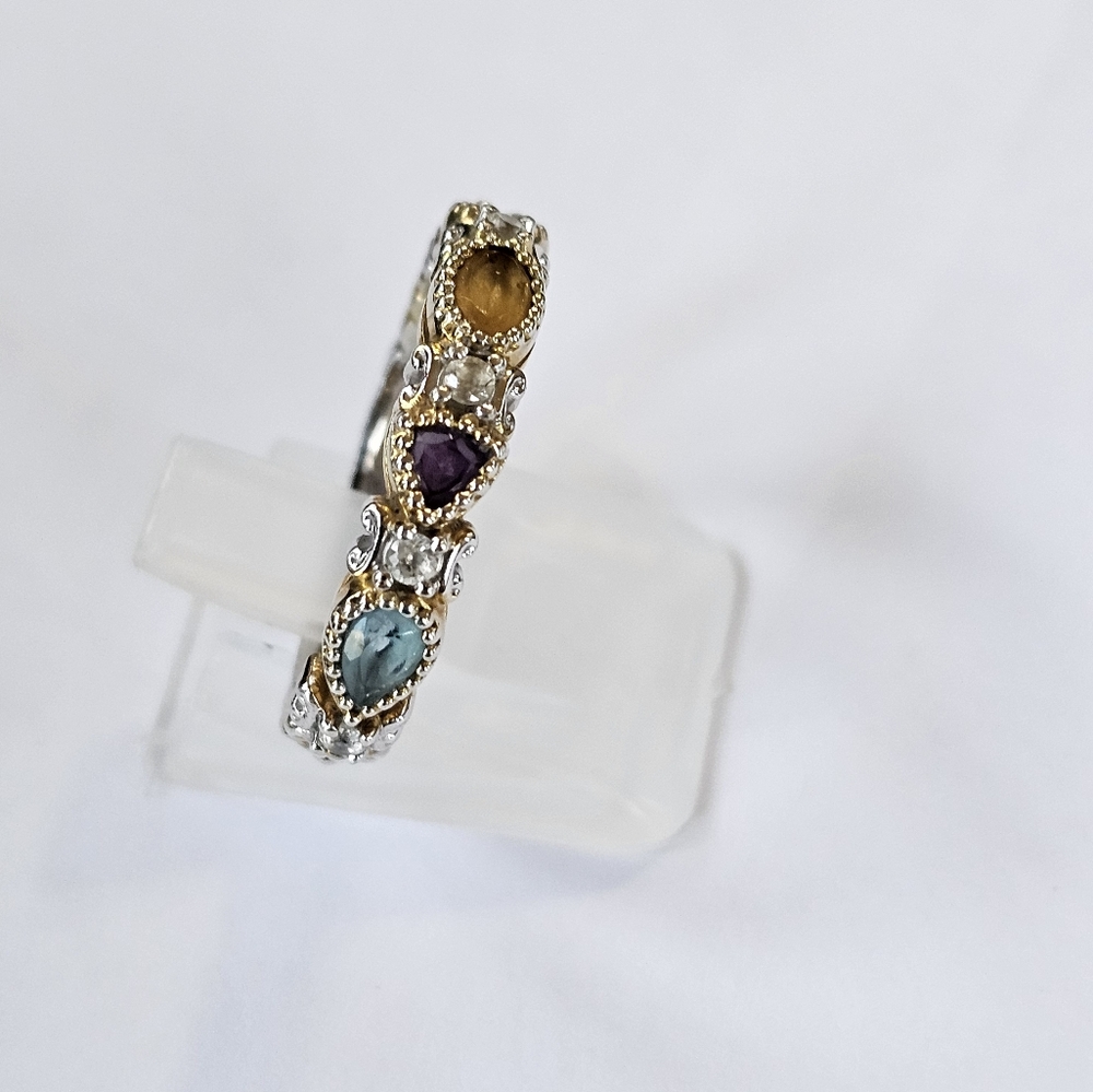 Authentic Michael Valitutti Multi Gemstone Ring Palladium Silver & 18k Sz 8! - Picture 3 of 6